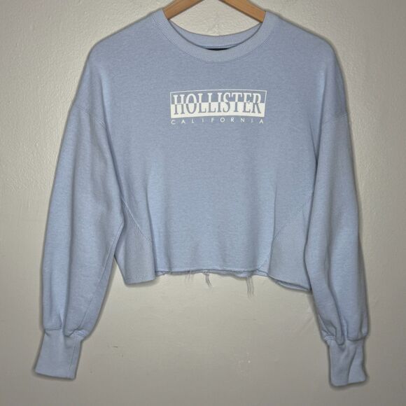 Hollister Womens Crop Sweater Medium Sky Blue‎ California Graphic Beach Boho - Picture 1 of 11